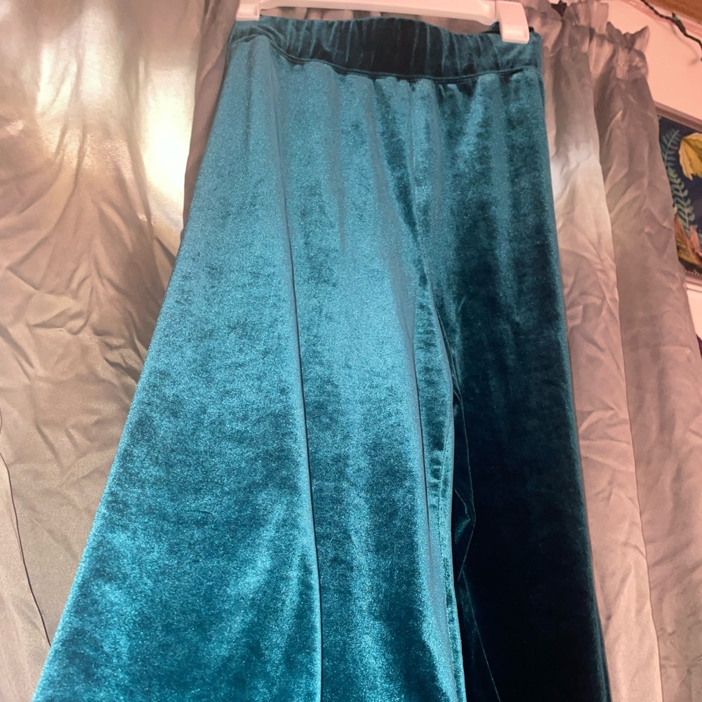 Teal velour velvet pants